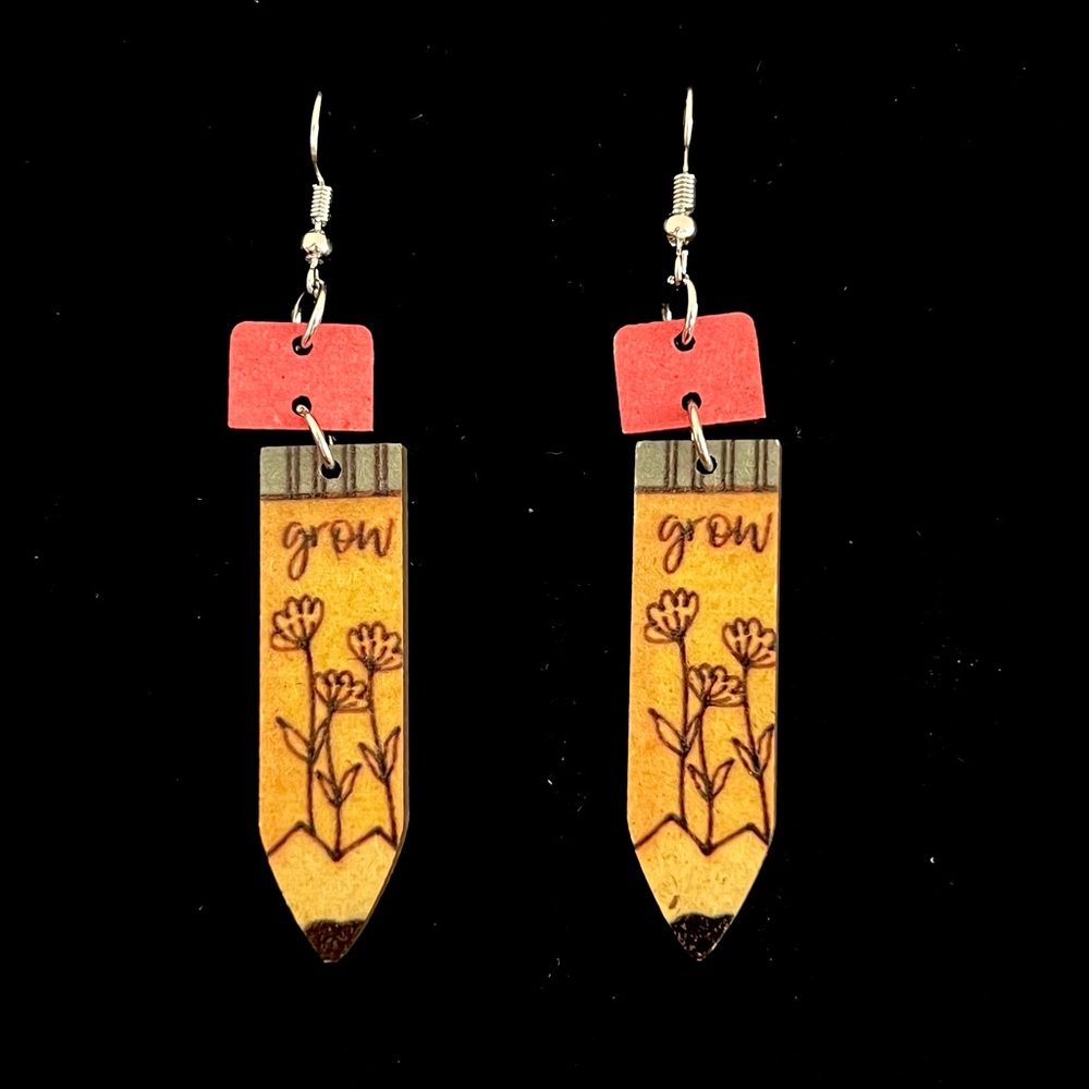 NEW Wood Pencil Teacher Earrings
